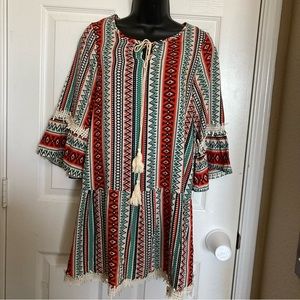 Paisley Vine Women Boho Tunic Top Size S